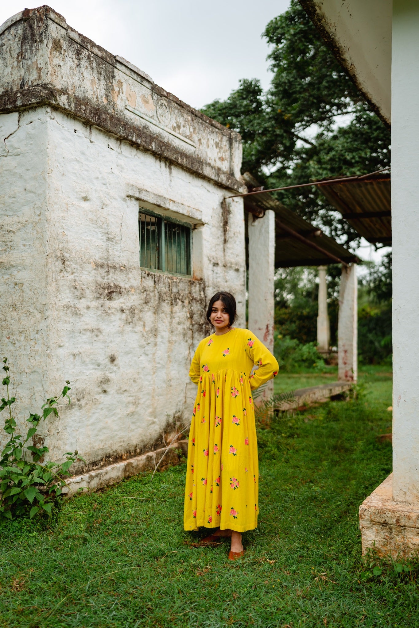 TREEJM's Rangeela Dress in vibrant lime yellow is handwoven cotton perfection, with flowing gathers ideal for sunny days. Enjoy its comfort and distinct print.