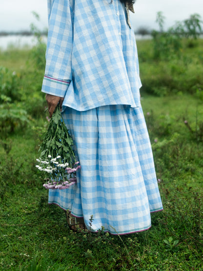 Light blue checks skirt set