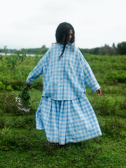Light blue checks skirt set