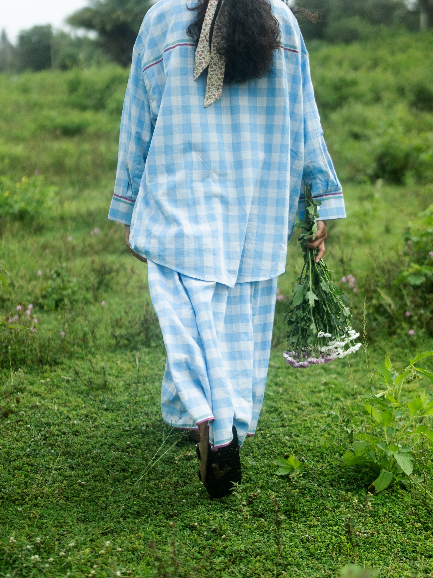 Light blue checks skirt