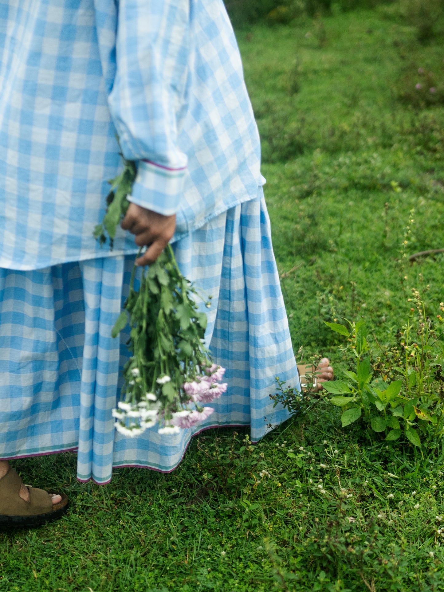 Light blue checks skirt