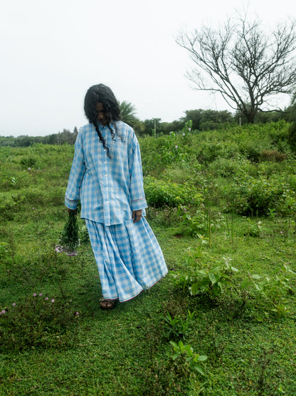 Light blue checks skirt set